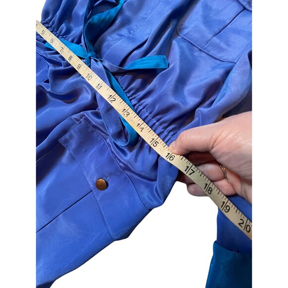 Vintage 90s Dress‎ Leslie Fay Midi Belt Pockets Satin Blue Retro Long Sleeves 10 - Picture 8 of 16